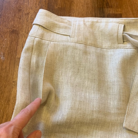 Talbots cropped pants 14 100% pure Irish Linen khaki wide leg contour tie waist - Picture 5 of 8